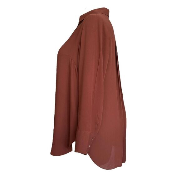 Chico's Women's Brown Pleated Details Button Closure Long Sleeve Shirt Size L - Picture 2 of 7